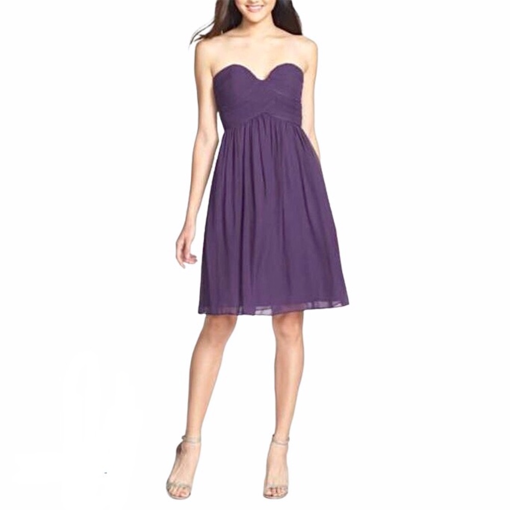 Donna Morgan Purple Strapless Silk Chiffon Sweetheart Neckline Dress Size 4